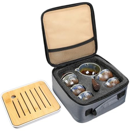 Cabilock Té Portátil De Cerámica con Tetera Giratoria y Tazas Diseño Elegante y Compacto para Viajes Incluye Bolsa De Almacenamiento para Exteriores y Oficina