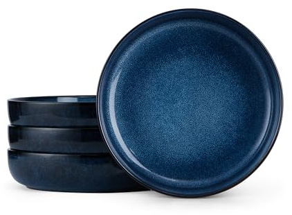 E-far Blue Pasta Bowls Set of 4, 35oz Double Reactive Glaze Stoneware