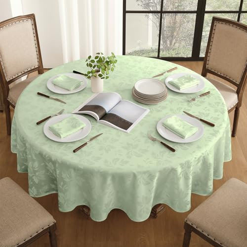 Romanstile kleine Tischdecke rund 100 abwaschbar hellgrün Frühling Luxuriös Blatt Damast Muster wasserabweisend Tischtuch Table Cloth für Geburtstag,Ostern,Spring,Outdoor,Garten,Balkon