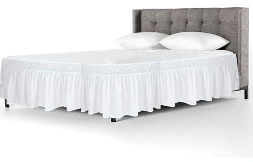 Jupe de lit à volants, 180 x 200 cm, parure de lit à volants avec double bande élastique, jupe de lit élastique pour lit haut de 40 cm, jupe de lit blanche (180 x 200 cm)