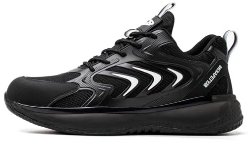 LVTFIYQX Herren Atmungsaktive Ganzjahres-Sicherheitstrainer, Leichte Komposit-Anti-Smash-Schuhe, wasserdichte rutschfeste Küchenschuhe,Schwarz,41 EU