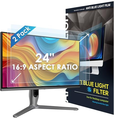 SOPPY [2 Pack] 24 Inch Blue Light Blocking Screen Protector, Screen Film for Monitor, 531x298 mm(LxH), Removable Anti Blue Light Filter for 16:9 Aspect Ratio Computer, Easy on/off, Eye Protection