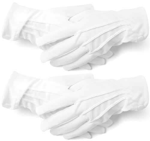 Baumwollhandschuhe Weiß|Paradehandschuhe für Herren & Damen|Formelle Etikette-Handschuhe mit Schnappverschluss|Unisex Baumwolle Handschuhe für Smoking, Kostüm & Ehrengarde|Ideal für Münzen & Schmuck