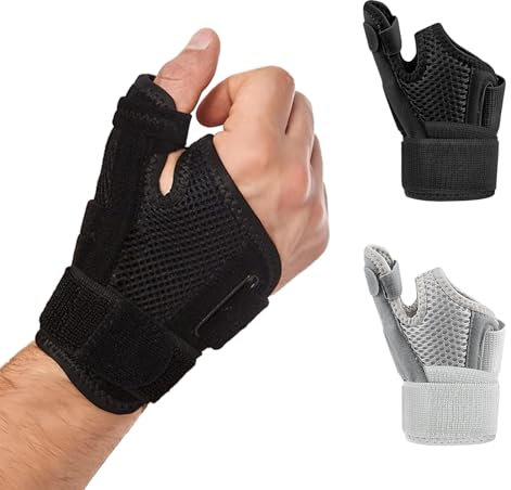 Pluvyze 2 vendajes de mano izquierda para pulgar derecho, férula para el pulgar transpirable, material suave y transpirable, diseño de correa de compresión doble, adecuado para manos izquierda y