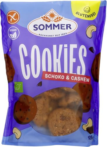 Sommer & Co. Bio Glutenfrei Cookies Schoko & Cashew, 125g, vegan - Bio Gebäck & Snacks in bester Qualität 12 x 125 g