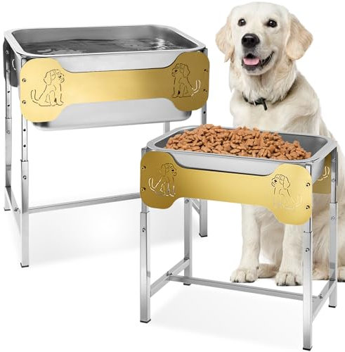 Raised Dog Bowls for Large Breed(2-Pack) – 3 Gallon Water & 1.5 Gal Food Capacity, 6 Height Adjustable Stand, Elevated Full Stainless Steel Dishes for Tall Dog, Dog Feeding Station- Joint Relief