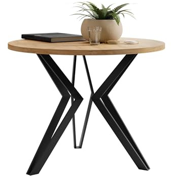 Mirjan24 Couchtisch rund Korku M13, Beistelltisch, Sofatisch, Coffee Table, Wohnzimmertisch mit Schwarz Beine aus Stahl, L:67 x B:67 x H:50 cm (Eiche Gold/Schwarz.)