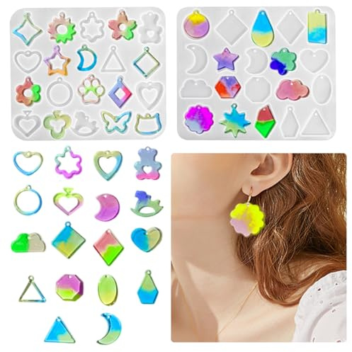 DIYBravo 2 Stücke Epoxidharz Formen Ohrringe, Silikonform Anhänger, Harzformen Schmuck, Earring Resin Molds für DIY Ohrringe Halskette Anhänger Schmuckstück Handwerk