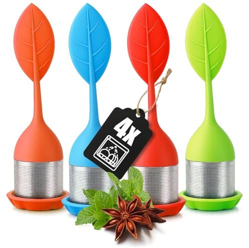 Wilhelm Sell® 4x Teesieb aus Edelstahl & Silikon, Tee-Ei mit Deckel | feines Filter-Sieb für losen Tee und Gewürze - rostfreier Teefilter