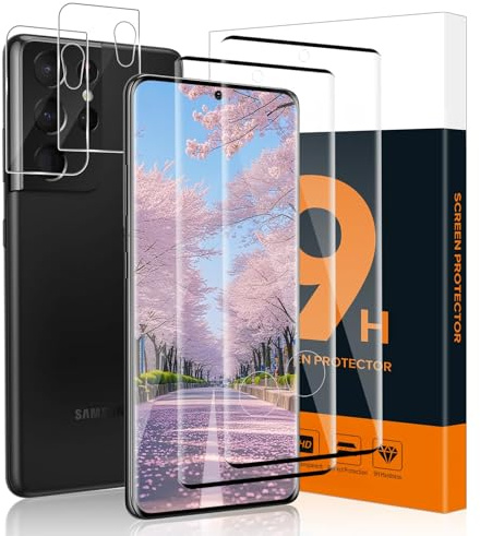 Carantee 2+2 Pièces Verre Trempé pour Samsung Galaxy S21 Ultra 5G, HD Sans Bulles, 9H Dureté Anti-Rayures Protection écran, 3D Incurvé, Facile à Installer, Anti-salissures S21 Ultra Film Protection