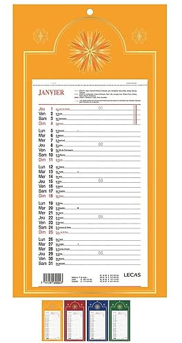 Lecas Calendrier Mensuel Long Sur Plaque 20 x 38 cm Civil 2024 Coloris Aléatoire
