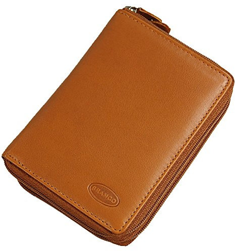 GoBago Branco funktionale Leder Damen Reißverschluss Geldbörse Geldbeutel Portemonnaie (Natur)