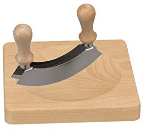 Kräuterbrett mit Wiegemesser, Buchenholz Wiegebrett mit Doppelklingen Wiegemesser 20 x 20 x 2,5 cm (LxBxH)