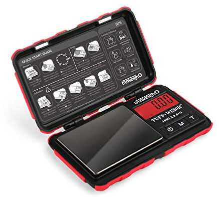 Truweigh TUFFWEIGH Digital Mini Scale (100g x 0.01g - Red/Black) - Rubberized Impact Resistant Digital Kitchen Scale - Travel Digital Pocket Scale - Digital Food Scale - Small Digital Scale