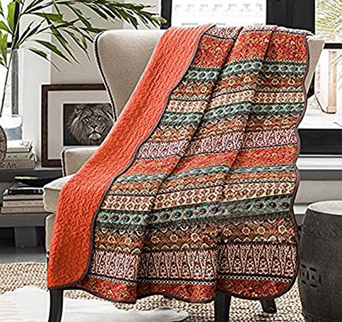 Cozyholy Boho-Steppdecke, volle Queen-Size-Größe, 100% Baumwolle, gesteppt, bunt, Bohemian-Stil, gestreift, Tagesdecke, Tagesdecke, wendbar, leicht, Vintage-Bettbezug, Überwurfdecke für Couch, Sofa,