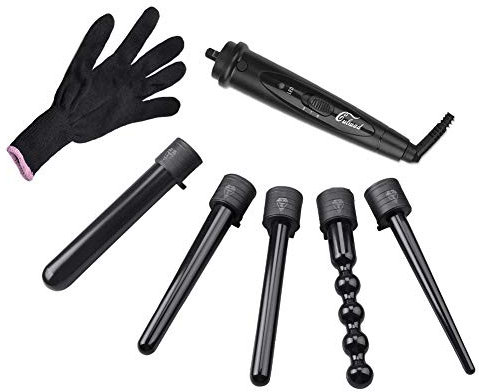 Culwad Lockenstab 5 in 1 Lockenwickler Set Multifunktions Austauschbare Keramikbeschichtung - mit Handschuh(Verpackung MEHRWEG)