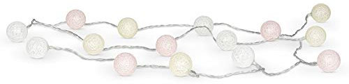 levandeo 15er Lichterkette LED Kugeln Lampions Baumwolle Hellrosa Rosa Gelb Weiß Cotton Girlande Deko Cottonballs