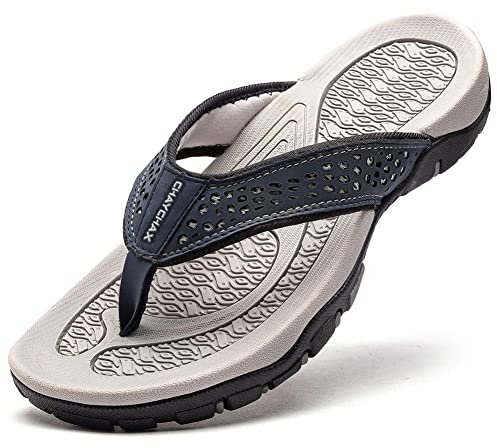 ChayChax Tongs Homme Sandales de Sports Soutien de Voûte Plantaire Flip Flop Chaussures de Plage et Piscine Antidérapant,Bleu Foncé,42 EU