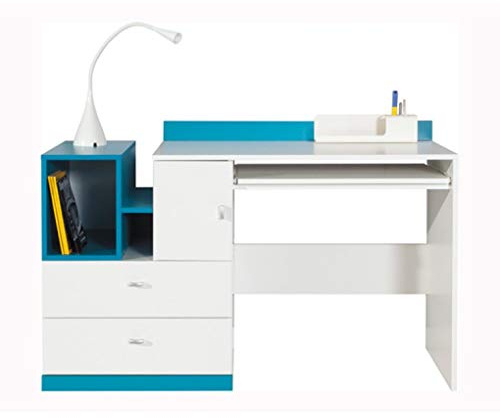 Furniture24 Schreibtisch Computertisch MOBI MO11 mit Türen, 2 Schubladen und Tastaturablage (Weiß/Türkis)