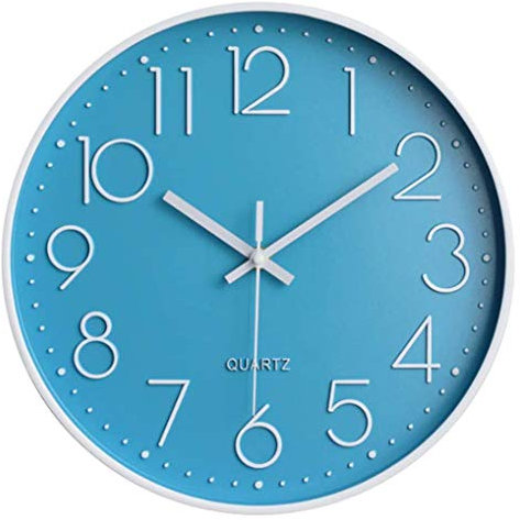 Taodyans Moderno Orologio da Parete Silenzioso Orologio da Cucina Quarzo da 30 cm (Azzurro-Bianco)