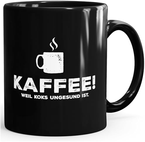 MoonWorks® Kaffee-Tasse mit Spruch Kaffee! weil Koks ungesund ist Bürotasse lustig Kaffeebecher Schwarz unisize