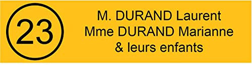 Plaque Boîte aux Lettres Avec Numéro Personnalisable De 1 À 3 Lignes – Numéro Avec Nom Gravé – Adhésive PVC – 10 x 2,5 cm (Jaune)