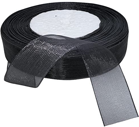 AERZETIX - C50804 - Organzaband glänzender dekorativer organza - 20mm x 45 meter - schwarz - kreative projekte nähkunst geschenkverpackung zur geburtstagsfeier