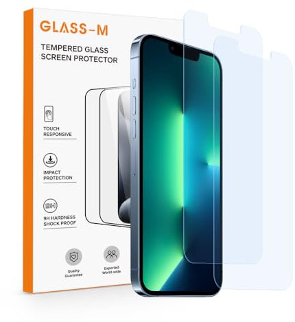 GLASS-M [2 Pack Anti-Blue Light Screen Protector for iPhone 13/iPhone 13 Pro/iPhone 14 (6.1), Blue Light Filter Eye Protection Tempered Glass Protective Film