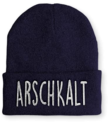 tshirtladen Arschkalt Mütze Navy - lustiger Spruch für Winter, Skiurlaub, Feuerwehr & Outdoor - bestickte Beanie mit Statement, wärmend & bequem - für Damen und Herren