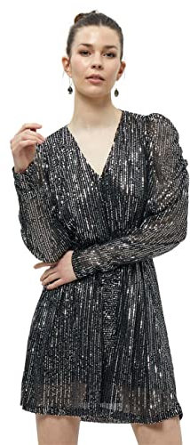 DESIRES Damen Pailletten Ls Minikleid Silber L