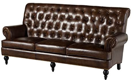 MASSIVMOEBEL24.DE | Chesterfield Sofa 3-Sitzer aus Echtleder #107 | aus echtem Büffel-Leder - Braun | 196x84x94 cm | mit Nieten | Couch Polstercouch 3er Sitzer