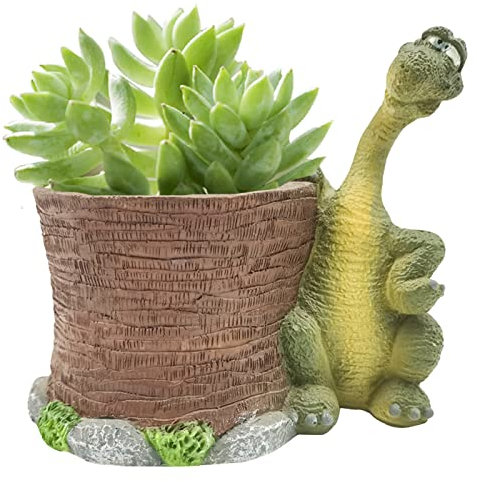 Gartendeko Tiere Dinosaurier Gartenzwerge Blumentöpfe Dinosaurier Vase Deko Figure Harz Tiere Figuren Gartenfigure für Außen Tiertöpfe Blumentöpfe Balkon Dekofigur für Garten Büro (Langer Hals)