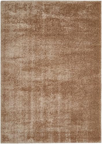 -LUXOR- living moderner Hochflor Teppich Gela, Kunstfell Optik, Shaggy Teppich geeignet als Teppich Wohnzimmer oder Badezimmerteppich, unifarben 60 x 110 cm Taupe