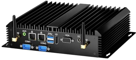 Mavsloly Fanless Industrial PC, Mini Computer with Core i3-5005U (2.00 GHz), 8G RAM 128G SSD, Dual LAN, 2*COM RS232, Wi-Fi 5, 1*HDMI 1*VGA, WOL, Auto Power On, Metal Case, Windows 10 Pro
