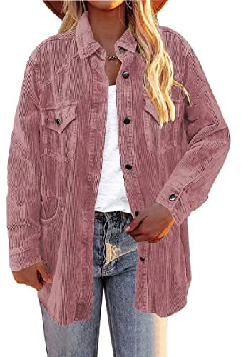 Tomwell Femmes Manteau d'affaires Velours Côtelé avec Boutons Col Revers Manches Longues Blazers Veste de Costume Couleur Unie Bureau Travail Mode Élégant Slim Cardigan B Rose L