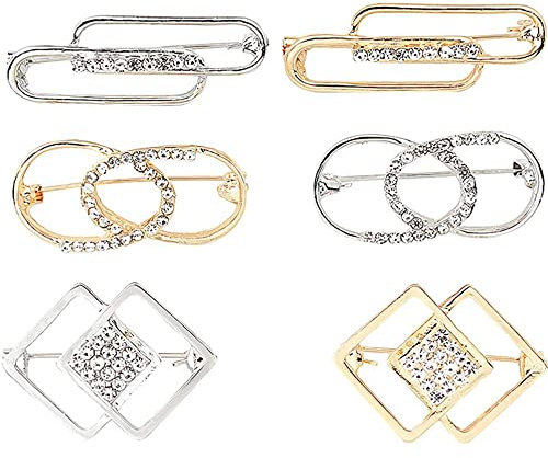 Qiwenr 6 Pcs Pull Vintage Châle Clips Chemises,Cristal Strass Broches Géométriques Robes Cardigan Col Épingles De Sécurité Broches for Femmes Broch Pin,pour Accessoire Déguisement Filles Femmes