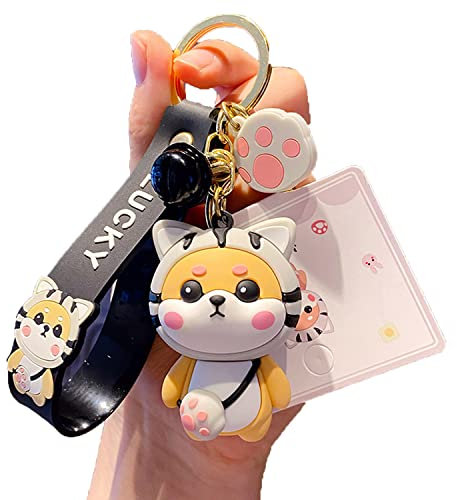 Shining crown Joli porte-clés pour femme, pendentif Shiba Inu de dessin animé, décoration de sac à main ou sac à dos, Noir , M