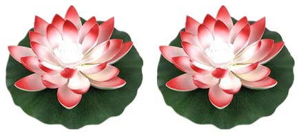 Yeehliny Schwimmende Lotuslichter, LED Wasserdichte Solar Seerosen Schwimmende solarleuchten Lotusblumen-Nachtlampe Lotusblüte Lotusblatt Teichlicht für Pool Teich Garten Deko (28CM-2PC-Rot)