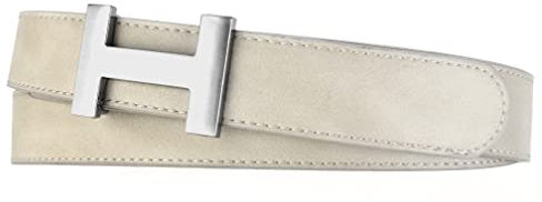 Zakatte • Damen Gürtel aus Kunstleder mit H-Schnalle Hüftgürtel Taillengürtel Damengürtel BS058 (Beige-Silber, 105 cm)