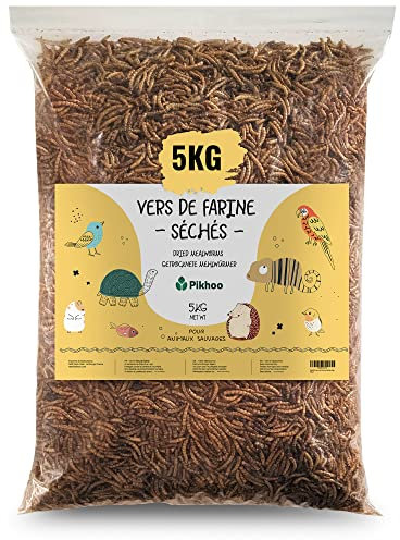 vers de Farine Séchés | 5kg | Insectes Comestibles vers de Farine pour Oiseaux du Ciel Insectes séchés Nourriture Oiseaux Exterieur