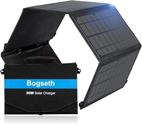 Bogseth 30W Cargador Panel Solar (5V/4.8A Total Máximo) Impermeable Placa Solar Plegable con 3 USB Puertos para Móviles, Tablets, GoPro y Otros Dispositivos Digitales