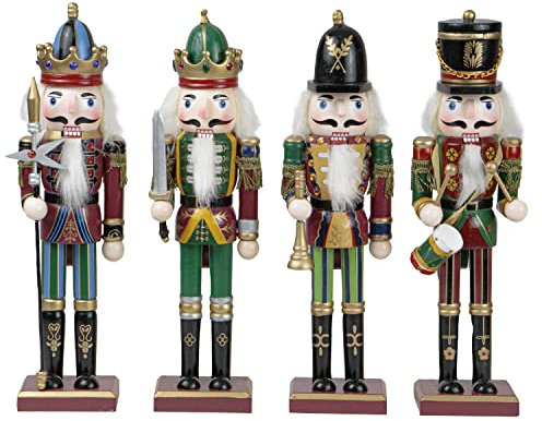 TIENDA EURASIA - Pack de 4 Muñecos Cascanueces Navidad, Soldaditos de Madera, Decoracion Navidad, Todos los Soldados Cascanueces Poseen Accionador de Boca, Muñecos Navidad Decoracion (Modelo 1)