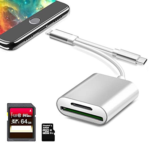 Apple Lightning to SD/TF Card Camera Reader Adapter - Dual Slot Memory Card Reader for iPhone/iPad/MacBook/Samsung, Plug and Play