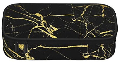 Black Gold Marble Pencil Case Large Capacity Pen Bag Office Stationery Bag Cosmetic Bag with Compartments for Girls Boys