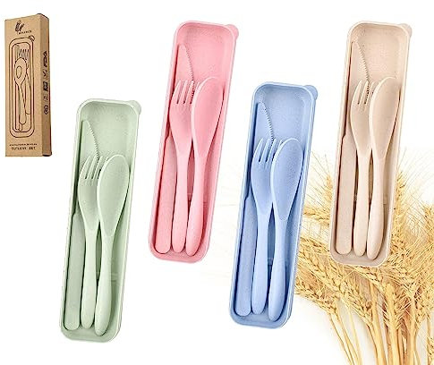 YANHAO 4 Sets Travel Cutlery Set,Portable Camping Cutlery with Case Case Plastic Reusable Cutlery Set for Camping Travel Picnic Office School Lunch Box BBQ or Daily Use