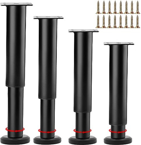 4 Stück Möbelfüße Höhenverstellbar,Möbelbeine Metall Schwarz, Möbelfüße Verstellbare,DIY Füße für Möbel 250-420mm, Bettfüße für Sofa, Nachttisch, Schrank,einsetzbar für verschiedene Möbeltypen
