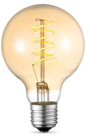 Home Sweet Home Edison Vintage E27 | LED-Filament-Leuchtmittel Globe | G80 Spiral LED-Lampe | Ambra | Dimmbar | 4W 280lm 2700K | warmweißes Licht | für E27-Fassungen
