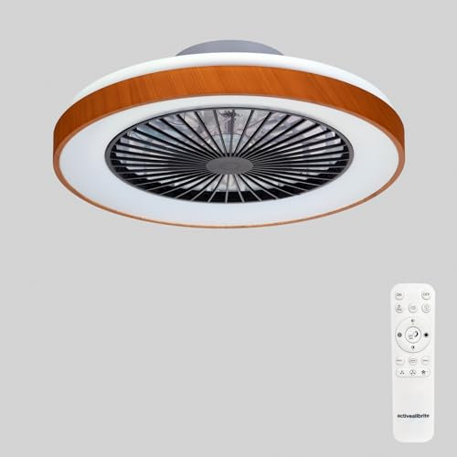 activeallbrite Ventilador de Techo, Motor DC 20W, Velocidad del Viento ajustable con Control Remoto, Adecuado Dormitorio, Habitación infantil. [Clase de eficiencia energética F]