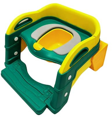 Children Junior Training Potty Toilet Toddler Baby Kids Trainer Chamber Seat Plastic Chair with Cut Out Slot for Easy Carrying, Easy Empty & Clean (Dark Green - Toilet Seat with Ladder)