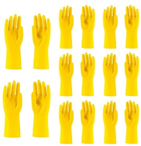 HOMESHOPA Household Rubber Gloves, 8 Pairs Medium Yellow Non Slip Kitchen Dishwashing Cleaning Gloves with Cotton Lining, Flexible Long Sleeves Reusable Waterproof Gloves
